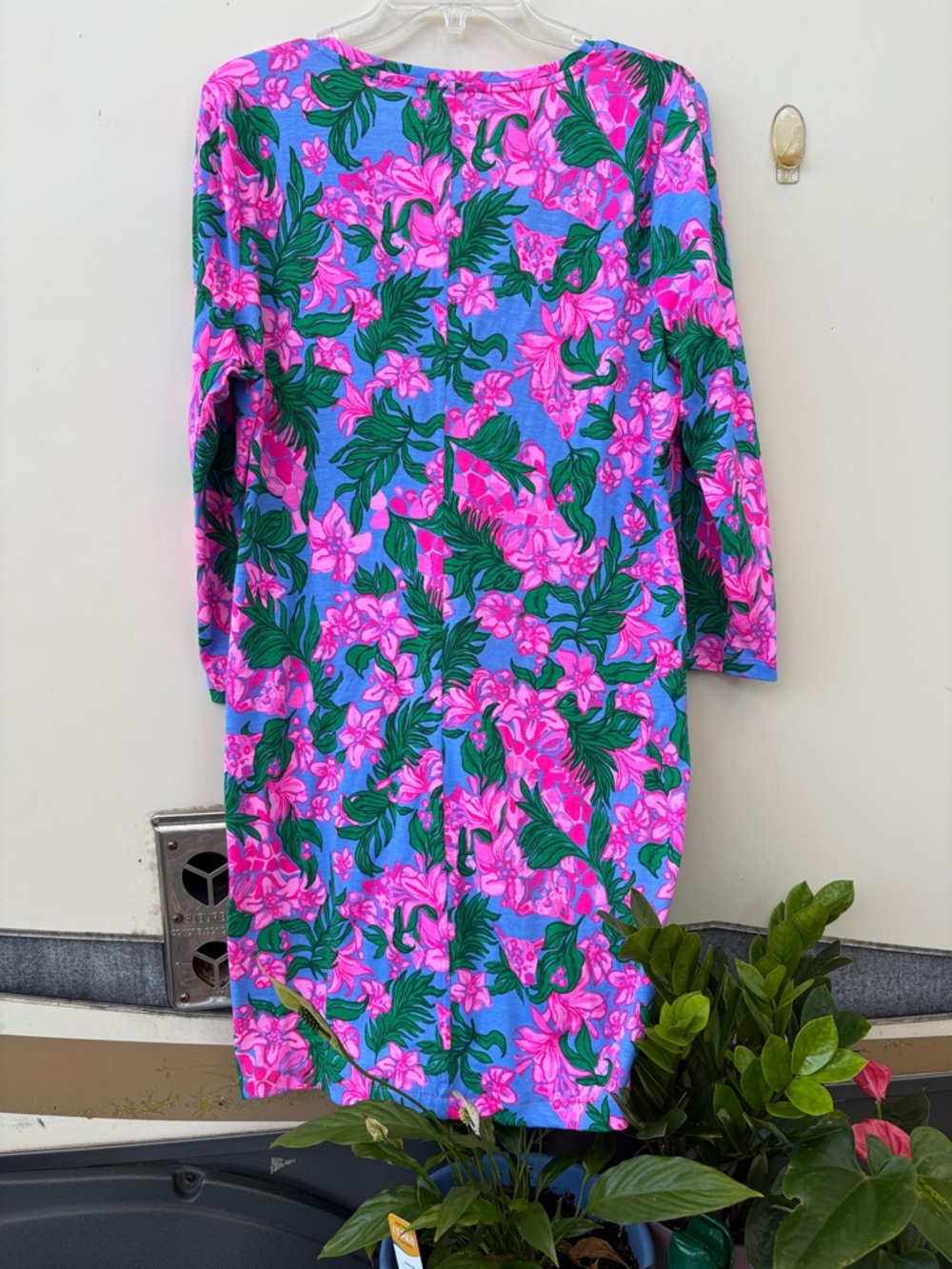 Lilly Pulitzer Blue Floral Long Sleeve Dress with Pink and Green Print - Picture 5 of 8